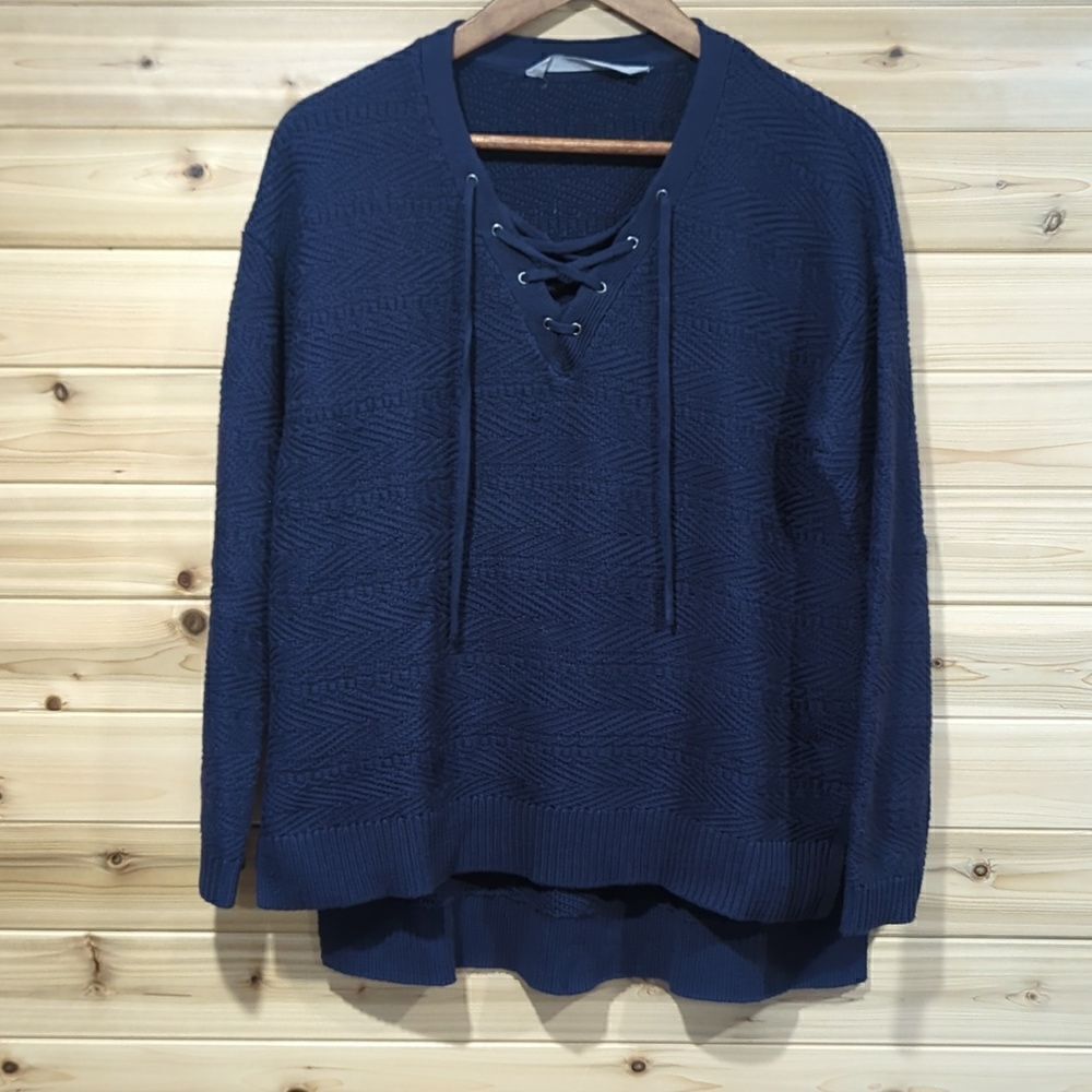 Athleta Womens Sweater Small Blue Sunset Lace Up 596425